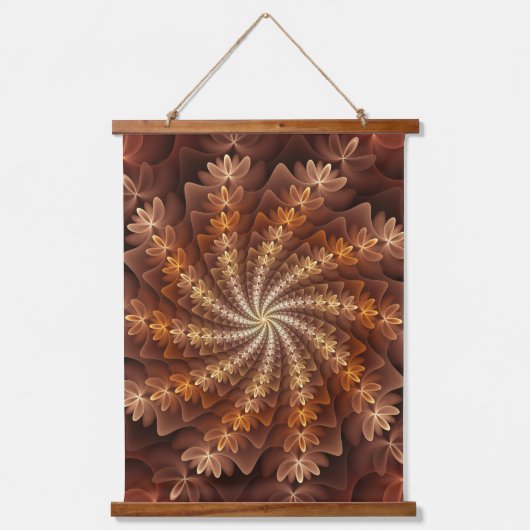 暖色、フラクタルトリップ（幻覚体験）のようなアモダンートパターン 吊り下げ型タペストリー (正面)