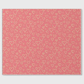 暖魅力的かい桃の背景の金ゴールドハート。 ラッピングペーパー (フラット)