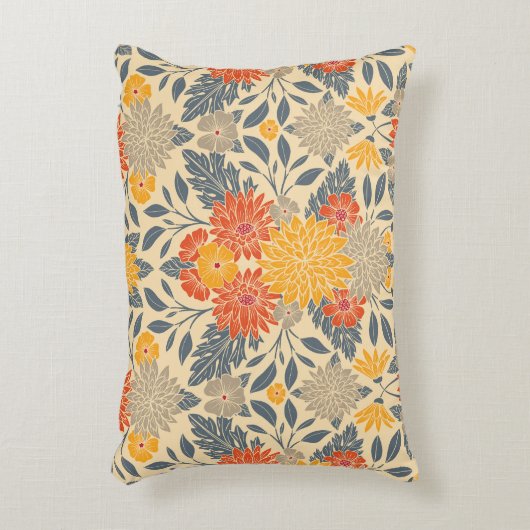 暖黄、オレンジ、青のフローラ アクセントクッション (正面(垂直))