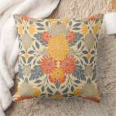暖黄、オレンジ、青のフローラ クッション (ブランケット)