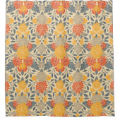 暖黄、オレンジ、青のフローラ シャワーカーテン (正面)