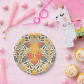 暖黄、オレンジ、青のフローラ ペーパープレート (パーティー)