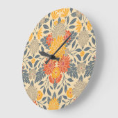 暖黄、オレンジ、青のフローラ ラージ壁時計 (傾斜)
