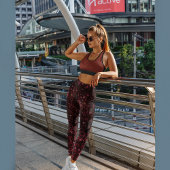 暗いさくらんぼレッドとバラオールオーバープリント レギンス