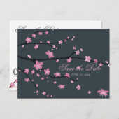 暗いさくらんぼ花の結婚式の日付はがきを保存 案内ポストカード (正面/裏面)