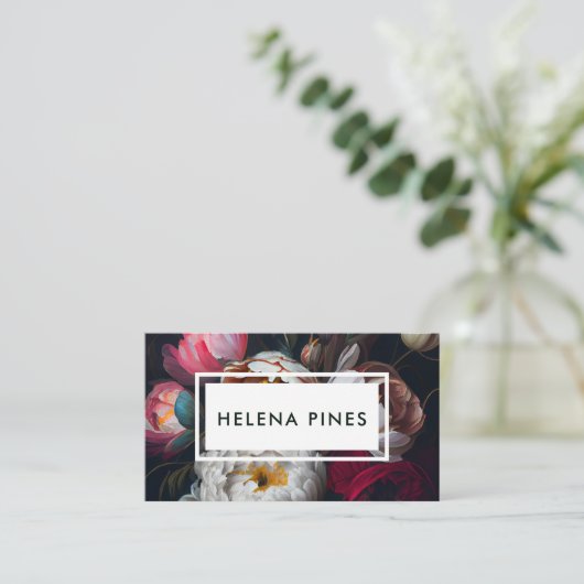 暗いはっきりした上の不機嫌な質感の花 名刺 (スタンド正面)