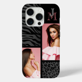 暗いアニマルプリント-カスタム写真&モノグラム iPhone 15 PROケース