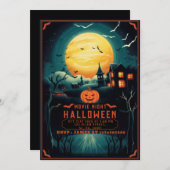 暗いイラストレーション不気味ハロウィーン映画の夜 招待状 (正面/裏面)