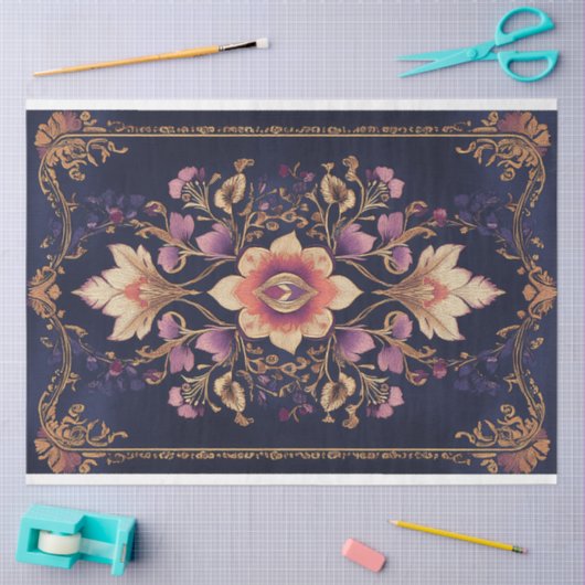 暗いインディアンフォークフローラデマスクパターン 薄葉紙 (クラフト)