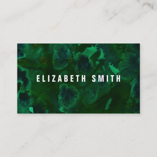 暗いエメラルドグリーンの大理石の水彩画 名刺 (正面)