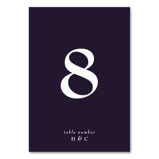 暗いエレガントシンプルホワイトオンパープル結婚ズ テーブルナンバー (正面)
