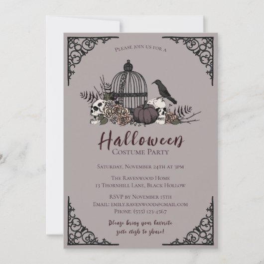 暗いエレガントハロウィーン大人の衣装パーティー 招待状 (正面)