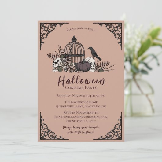 暗いエレガントハロウィーン大人の衣装パーティー 招待状 (スタンド正面)