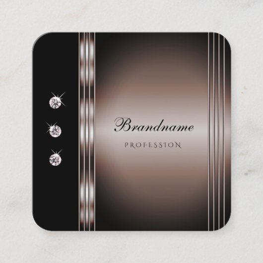 暗いエレガントバラ金ゴールドとラインストーンで黒 スクエア名刺 (正面)