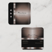 暗いエレガントバラ金ゴールドとラインストーンで黒 スクエア名刺 (正面/裏面)
