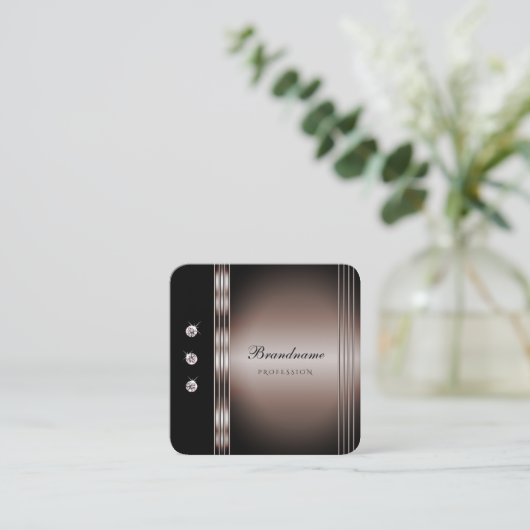 暗いエレガントバラ金ゴールドとラインストーンで黒 スクエア名刺 (スタンド正面)