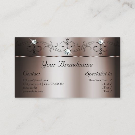 暗いエレガントバラ金ゴールドの斜め宝石と写真 名刺 (裏面)