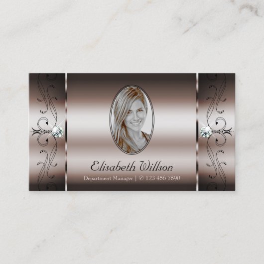 暗いエレガントバラ金ゴールドの斜め宝石と写真 名刺 (正面)