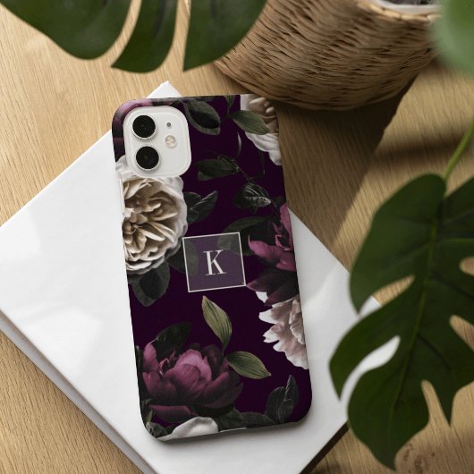暗いエレガントフローラモノグラム Case-Mate iPhoneケース