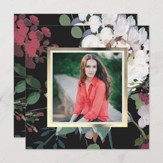 暗いエレガントフローラ卒業パーティーの写真 招待状 (正面/裏面)