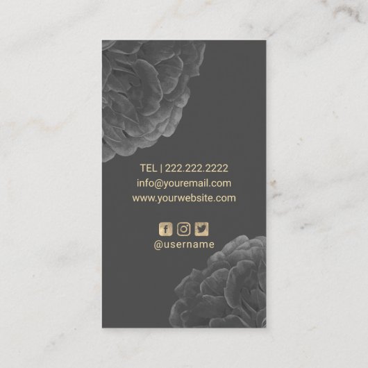 暗いエレガントフローラ金ゴールドモノグラムロゴヘアメイクアップ 名刺 (裏面)