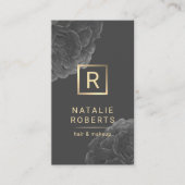 暗いエレガントフローラ金ゴールドモノグラムロゴヘアメイクアップ 名刺 (正面)