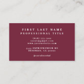 暗いエレガントブルゴーニュの花の名刺 名刺 (裏面)