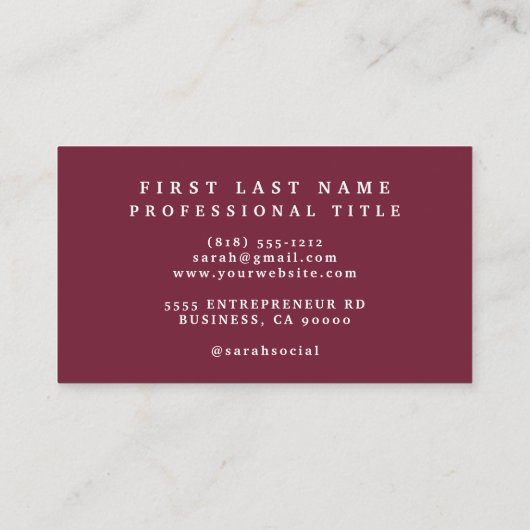 暗いエレガントブルゴーニュの花の名刺 名刺 (裏面)