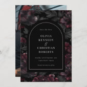 暗いエレガントムーディロマンチックなフローラ写真 セーブザデート (正面/裏面)