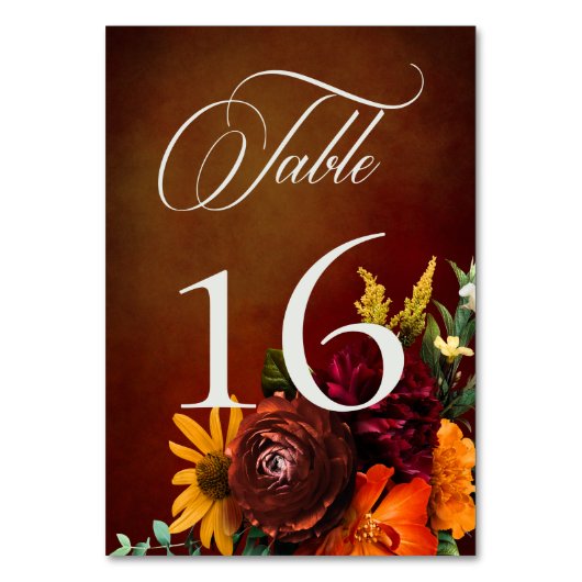 暗いエレガント夏の夕日のフローラ結婚ズ テーブルナンバー (正面)