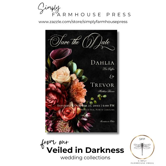 暗いエレガント秋のフローラ結婚 セーブザデート