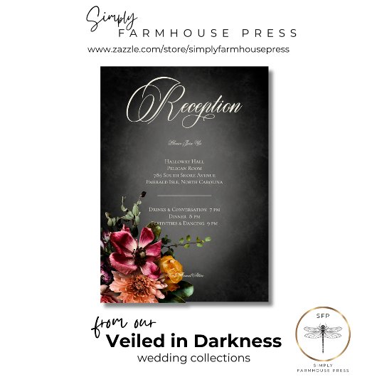 暗いエレガント秋ぼやけのフローラ結婚披露宴 エンクロージャーカード