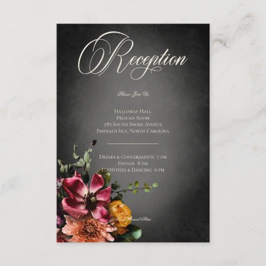 暗いエレガント秋ぼやけのフローラ結婚披露宴 エンクロージャーカード (正面)