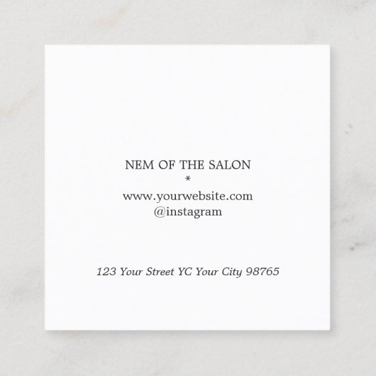 暗いエレガント金ゴールドフェイクはさみ櫛ヘアスタイリスト スクエア名刺 (裏面)