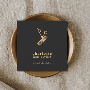 暗いエレガント金ゴールドフェイクはさみ櫛ヘアスタイリスト スクエア名刺