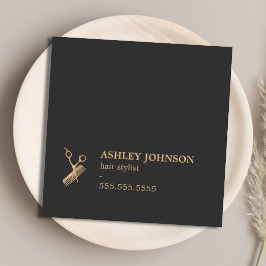 暗いエレガント金ゴールドフェイクはさみ櫛ヘアスタイリスト スクエア名刺