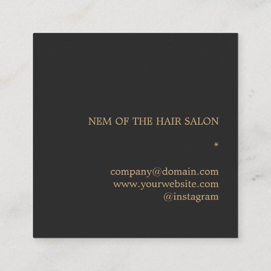 暗いエレガント金ゴールドフェイクはさみ櫛ヘアスタイリスト スクエア名刺 (裏面)