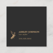 暗いエレガント金ゴールドフェイクはさみ櫛ヘアスタイリスト スクエア名刺 (正面)