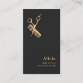 暗いエレガント金ゴールドフェイクはさみ櫛ヘアスタイリスト 名刺 (正面)