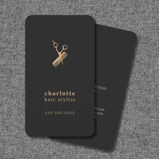 暗いエレガント金ゴールドフェイクはさみ櫛ヘアスタイリスト 名刺