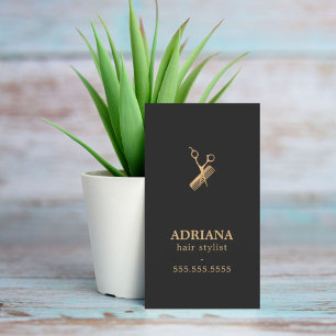 暗いエレガント金ゴールドフェイクはさみ櫛ヘアスタイリスト 名刺