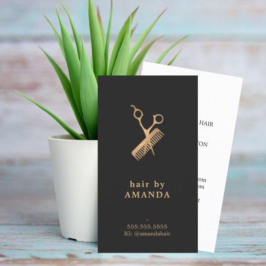暗いエレガント金ゴールドフェイクはさみ櫛ヘアスタイリスト 名刺