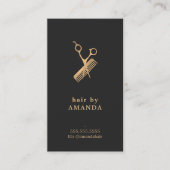 暗いエレガント金ゴールドフェイクはさみ櫛ヘアスタイリスト 名刺 (正面)