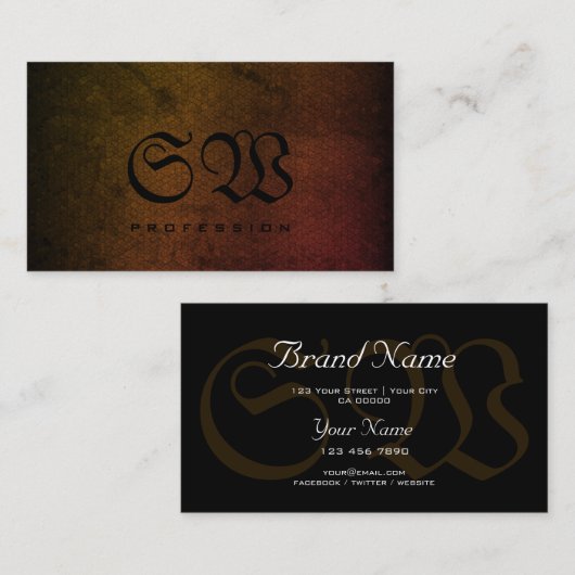 暗いカッコいい金ゴールドスネークパターンブラックカラーズモノグラム 名刺 (正面/裏面)