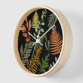 暗いカラフルシダ植物葉フローラ 壁時計 (傾斜)