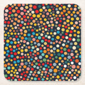 暗いカラフル背景の水玉模様 スクエアペーパーコースター (正面)