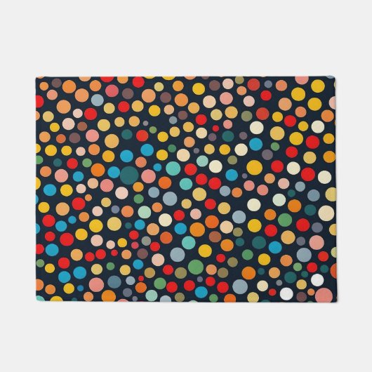 暗いカラフル背景の水玉模様 ドアマット (正面)