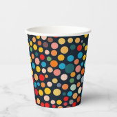 暗いカラフル背景の水玉模様 紙コップ (正面)