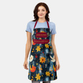 暗いクリスマスとフェスティバルの鳥と花 エプロン (着用した状態)