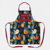 暗いクリスマスとフェスティバルの鳥と花 エプロン (正面)